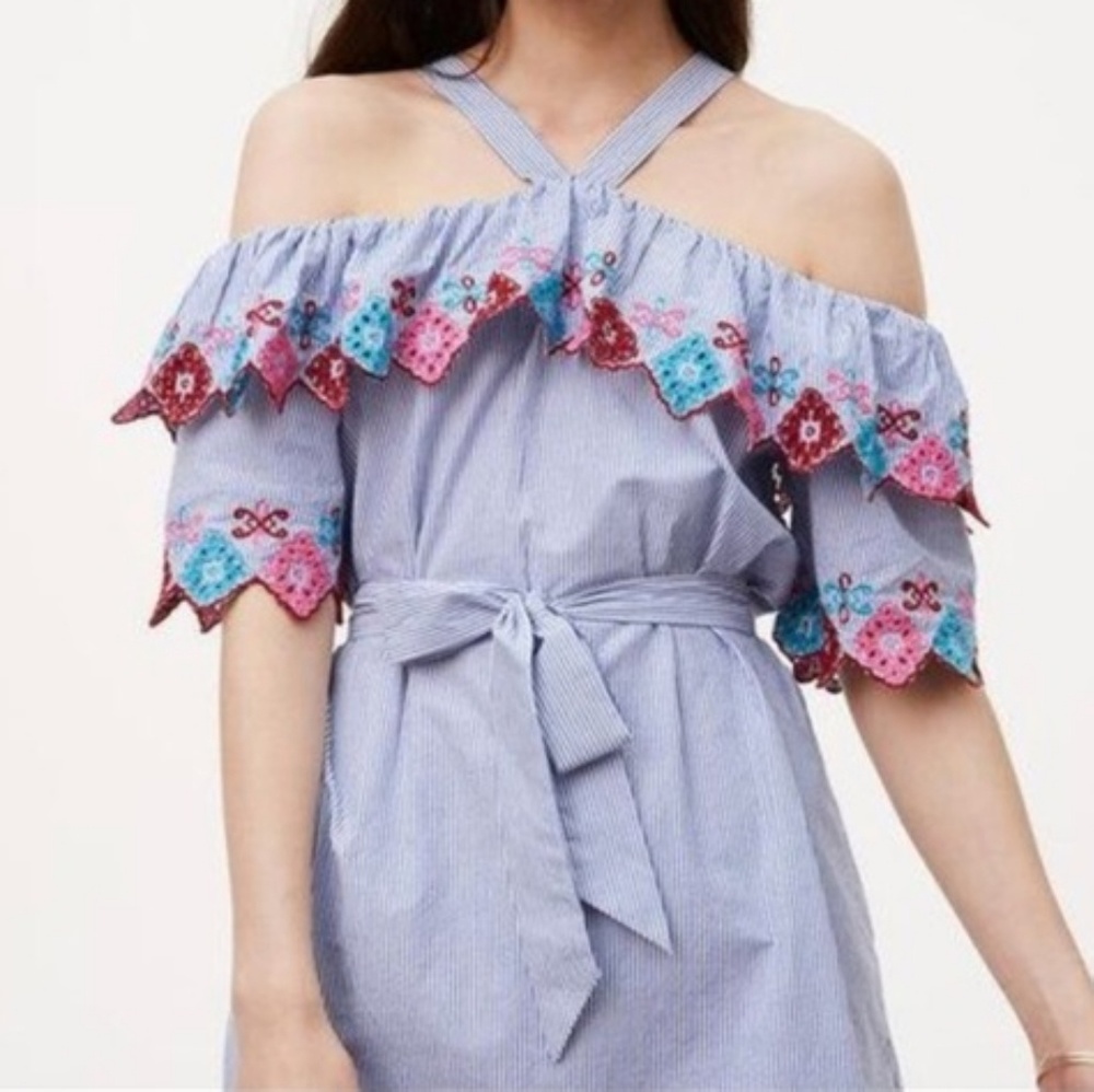 LOFT embroidered off the sholder dress